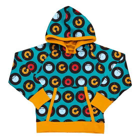 Maxomorra eco-friendly childrens classics LP print lined hoodie on a white background