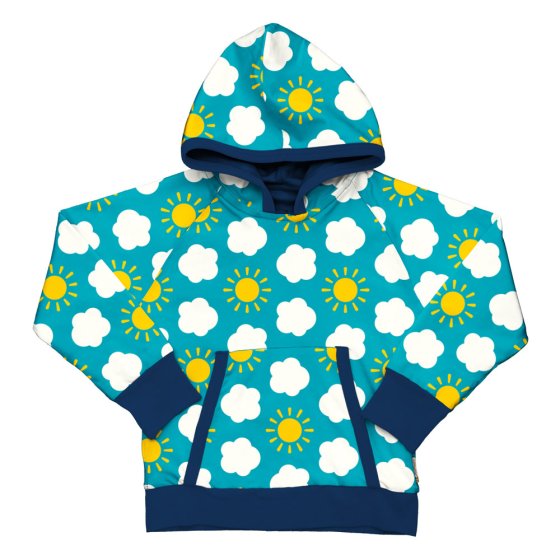 Maxomorra kids eco-friendly lined hoodie in the classic sky colour on a white background