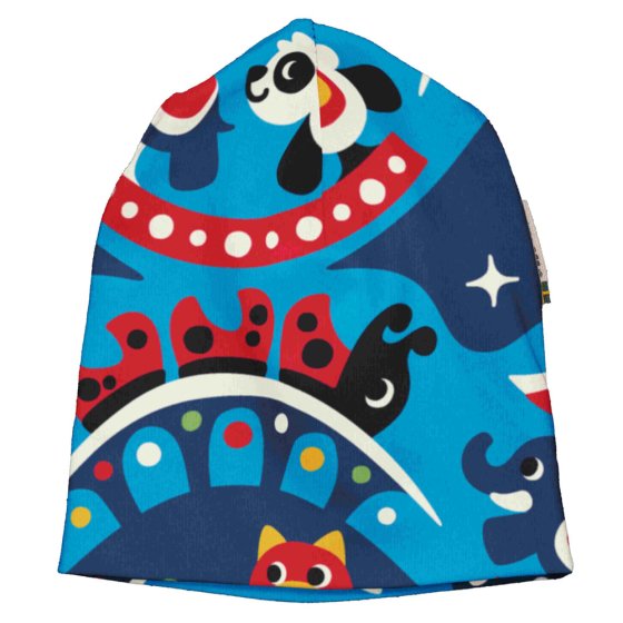Maxomorra organic cotton dolls dress up hat in the fairground print on a white background