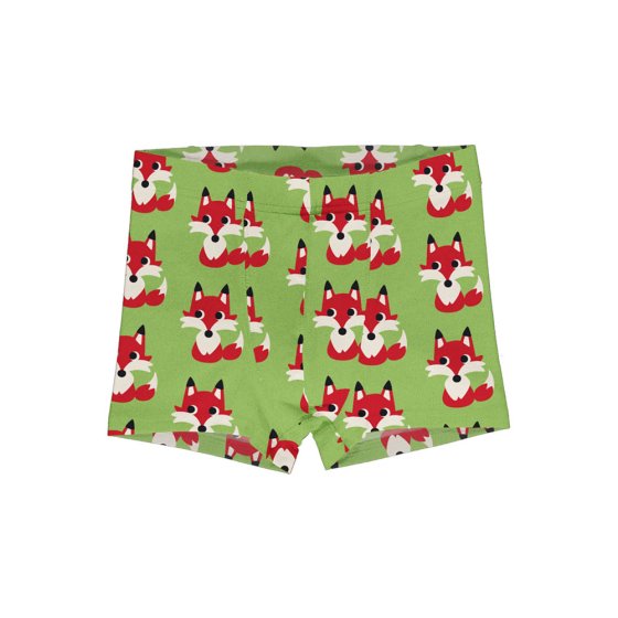 Maxomorra childrens organic cotton boxer shorts in the fox print on a white background