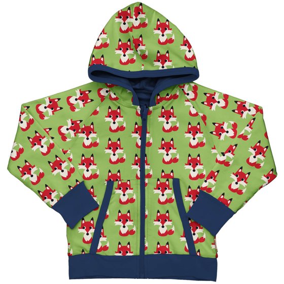 Maxomorra childrens organic cotton reversible zip hoodie in the fox print on a white background