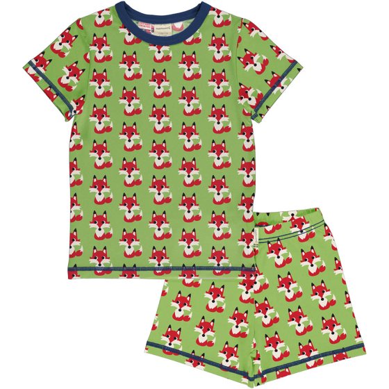 Maxomorra childrens organic cotton short sleeve fox print pyjamas on a white background