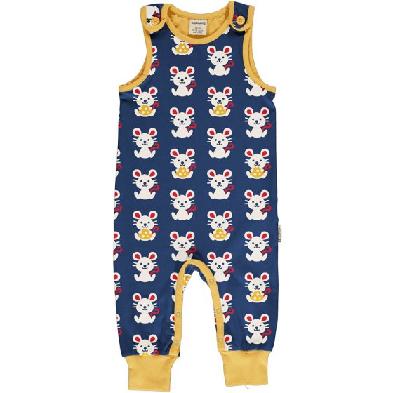 Maxomorra childrens organic cotton dungarees in the mouse print on a whit background