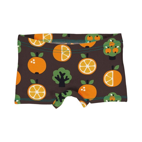 Maxomorra Organic Cotton Orange printed boxer briefs on white background