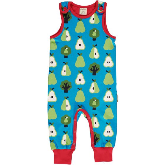 Maxomorra childrens organic cotton dungarees in the pear print on a white background