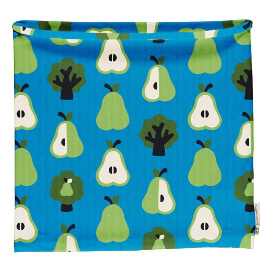 Maxomorra organic cotton childrens tube scarf in the pear print on a white background