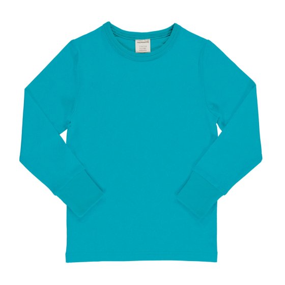 Maxomorra kids organic cotton turquoise long sleeve top on a white background
