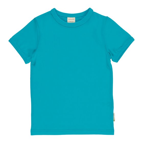 Maxomorra kids organic cotton turquoise short sleeved top on a white background