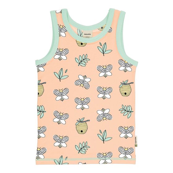 Meyadey childrens organic cotton tank top vest in the city bee print on a white background