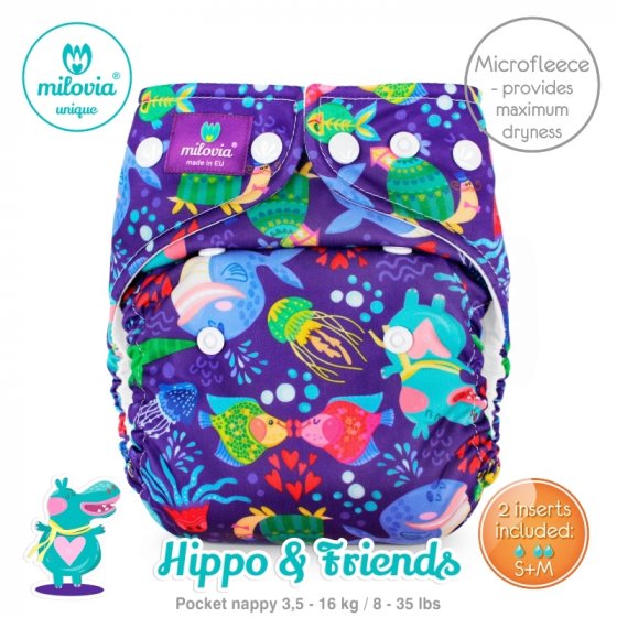 Milovia Pocket Nappies-Hippo & friends