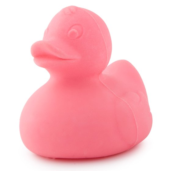 Oli and carol eco-friendly natural rubber duck in the pink colour on a white background