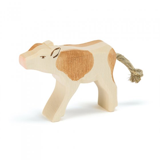 Ostheimer eco-friendly wooden brown drinking calf animal toy on a white background