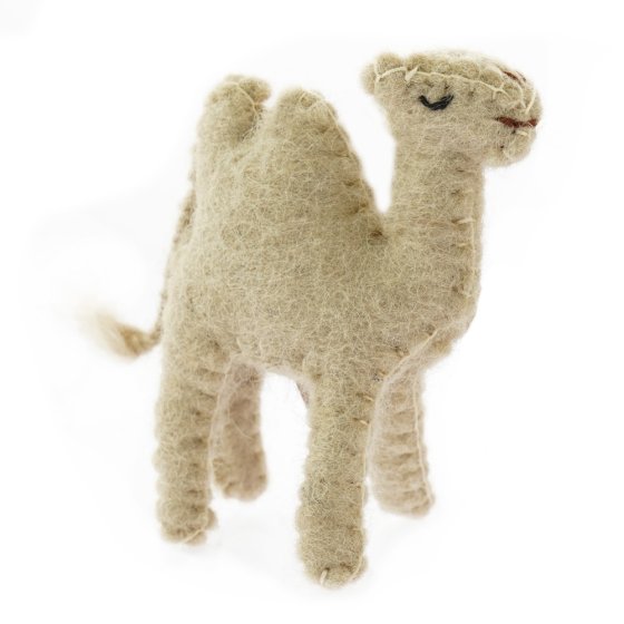 Papoose handmade felt camel toy animal figure on a white background