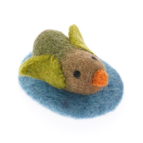 Papoose handmade felt little duck toy figure on a white background