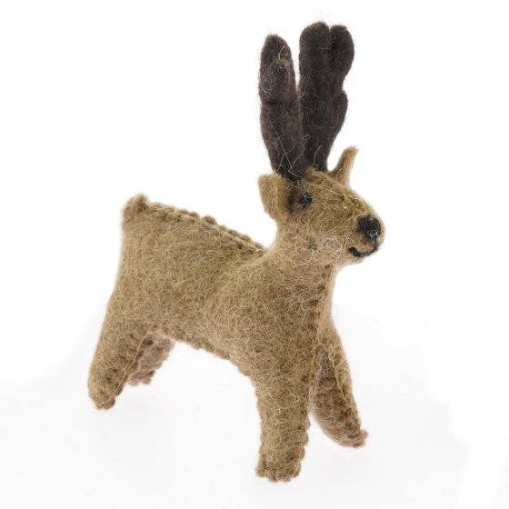 Papoose handmade felt reindeer toy animal figure on a white background