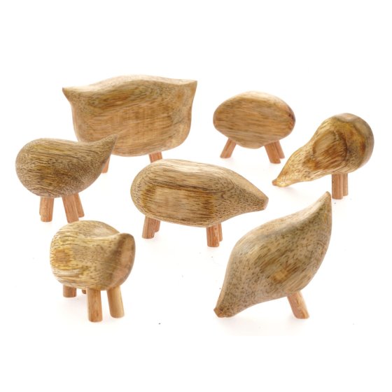 Papoose 7 mango wood waldorf animal toy figures on a white background
