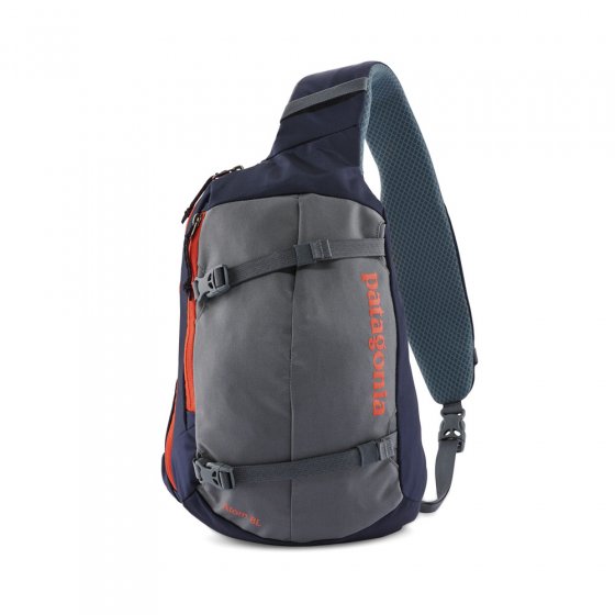 Patagonia eco-friendly 8l atom sling rucksack in the new navy colour on a white background