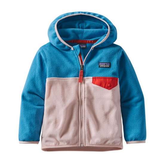 Patagonia little kids recycled polyester micro d fleece jacket in seafan pink on a white background