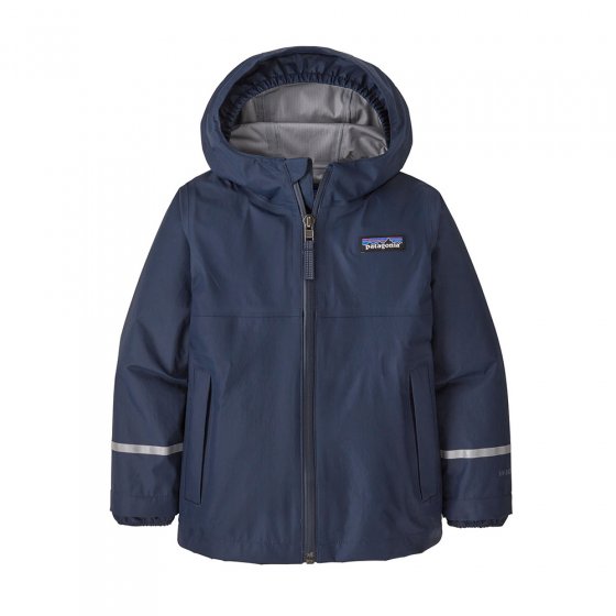 Patagonia eco-friendly kids waterproof winter jacket in new navy on a white background