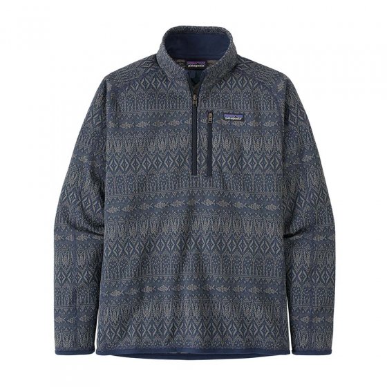 Patagonia mens better sweater in the new navy falconer legend colour on a white background