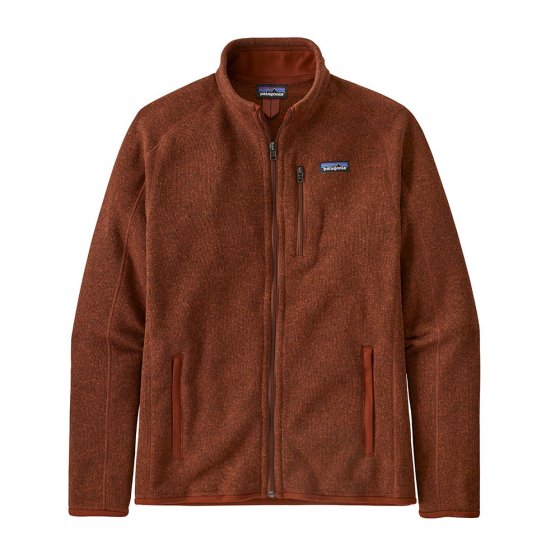 Patagonia mens better sweater jacket in the barn red colour on a white background
