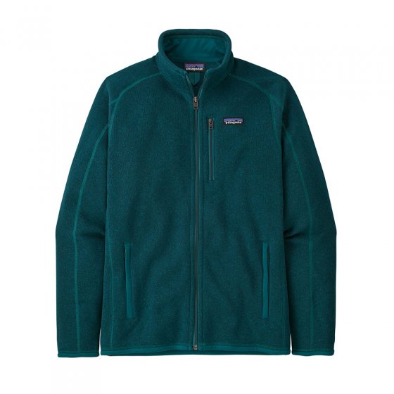 Patagonia mens better sweater jacket in dark borealis green on a white background