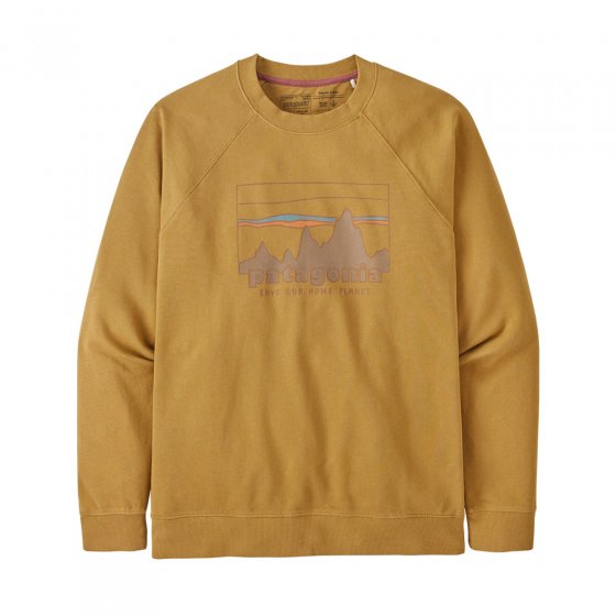 Mens Patagonia organic cotton 73 skyline crew sweatshirt in the oaks brown colour on a white background