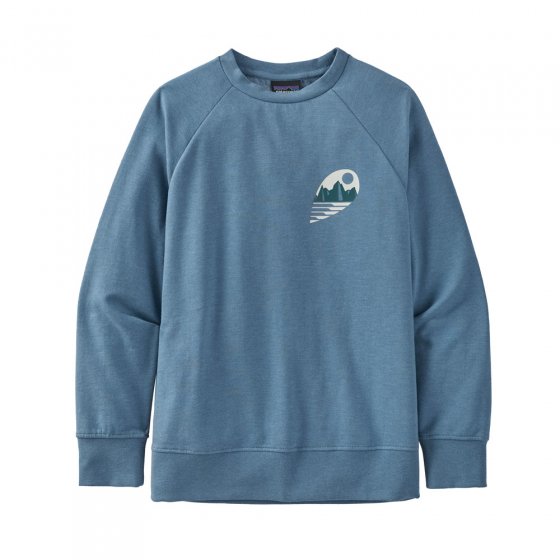 Patagonia eco-friendly organic cotton lightweight crew sweatshirt in the tube view: pigeon blue colour on a white background