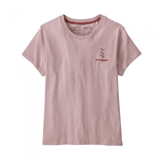 Womens Patagonia we need seaweed logo t-shirt in fuzzy mauve on a white background