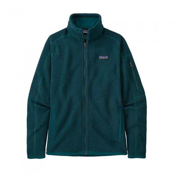 Patagonia recycled polyester better sweater womens jacket in dark borealis green on a white background