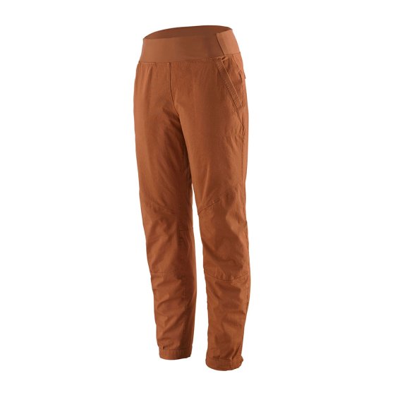 Womens Patagonia caliza rock pants in the henna brown colour on a white background