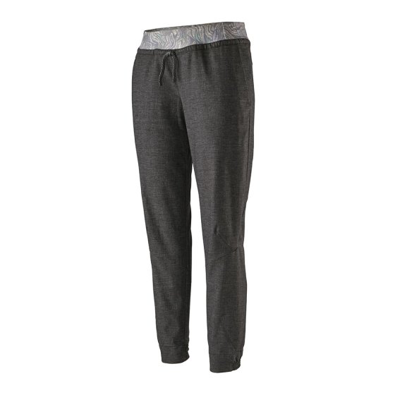 Womens Patagonia eco-friendly hampi rock pants in the black colour on a white background