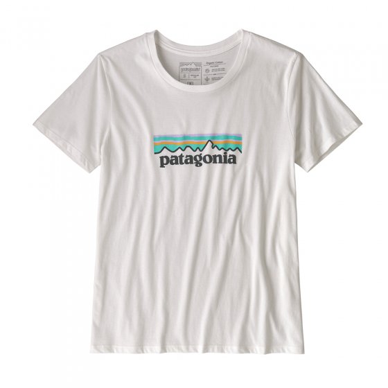 Patagonia womens eco-friendly organic cotton pastel p-6 logo crew t-shirt on a white background