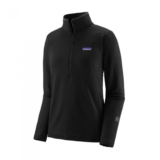 Patagonia eco-friendly black R1 daily zip neck jumper on a white background
