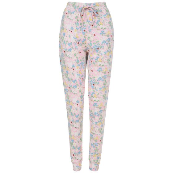 soft pink organic cotton women's loungewear joggers with the little lamb print from piccalilly
