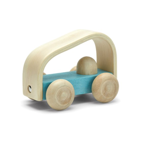 Plan toys eco-friendly wooden vroom car vehicle toy on a white background