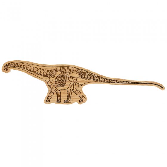 Reel wood eco-friendly handmade wooden brontosaurus toy on a white background