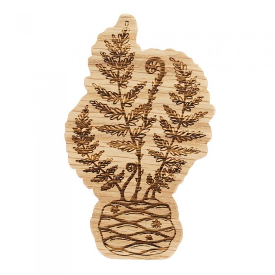 Reel wood eco-friendly wooden fern toy on a white background