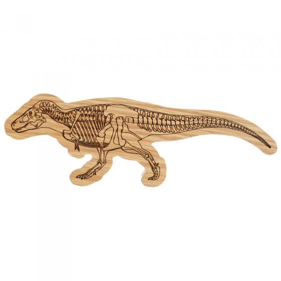 Reel wood eco-friendly wooden t-rex dinosaur toy on a white background