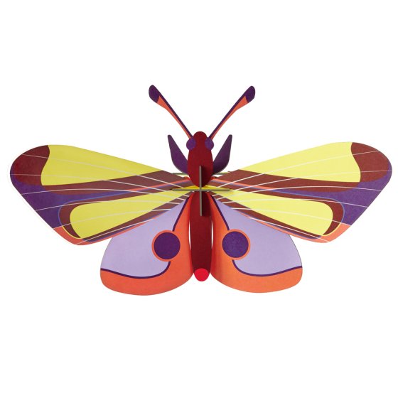 Studio roof eco-friendly slotting purple eyed butterfly model on a white background