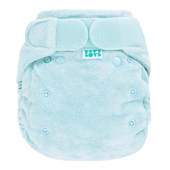 Tots bots reusable bamboozle stretch nappy in mist blue on a white background