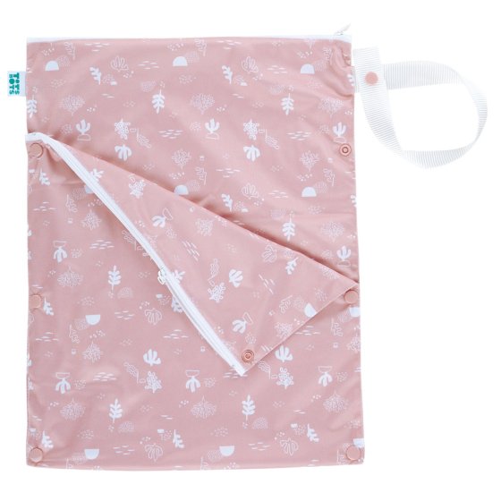 Totsbots shoreline reusable wet and dry nappy bag laid out on a white background