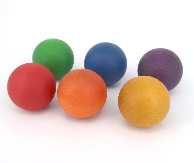 Grapat Loose Parts 6 Rainbow Coloured Wooden Balls