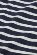 close up of organic cotton jersey shorts with blue and white Breton stripes, front pockets and stretchy red waistband from frugi