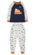 organic cotton PJs for children with a central orange campervan applique on the long-sleeve top from frugi