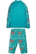 back of  two part Sun Safe Set for children with the what lies below print on teal and orange background from frugi