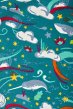 Frugi teal cosmic wave close up of narwhals, whales, clouds and galaxy inspired swirls and waves