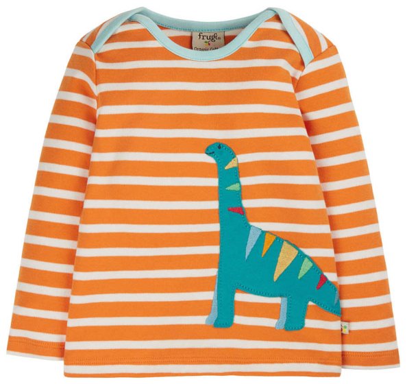 orange striped long sleeves top with the dino applique from frugi