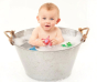 Lanco 100% Natural Rubber Bath Toys - Ocean Play Set including an octopus, crab and dolphin toy in a tin bath with baby