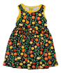 Organic cotton children sleeveless gather skirt dress with fresh and zesty citrus print on black from DUNS
